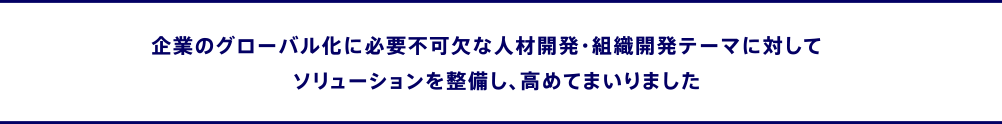 企業のグローバル化に必要不可欠な人材開発・組織開発テーマに対して　ソリューションを整備し、高めてまいりました